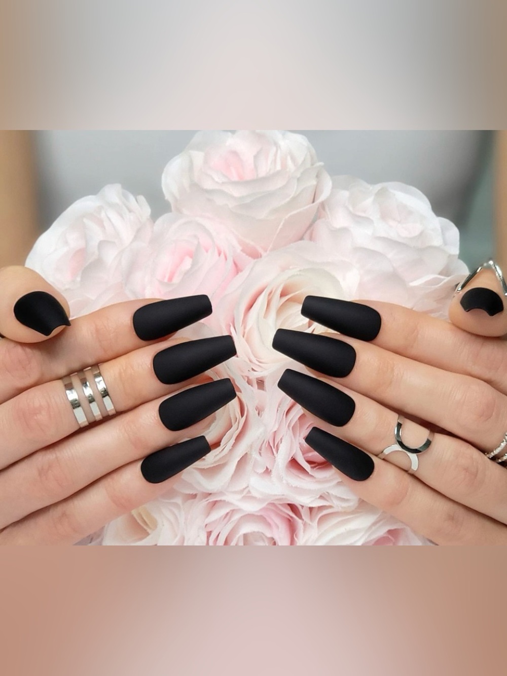 Matte Black Coffin Press-On Nails - Women Makeup